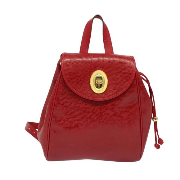 Christian Dior Backpack Leather Red Gold Auth - Picture 1 of 16